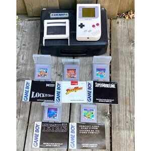 Original Nintendo Game Boy Console Bundle Lot W/ 5 Games, Vintage Case & Manuals